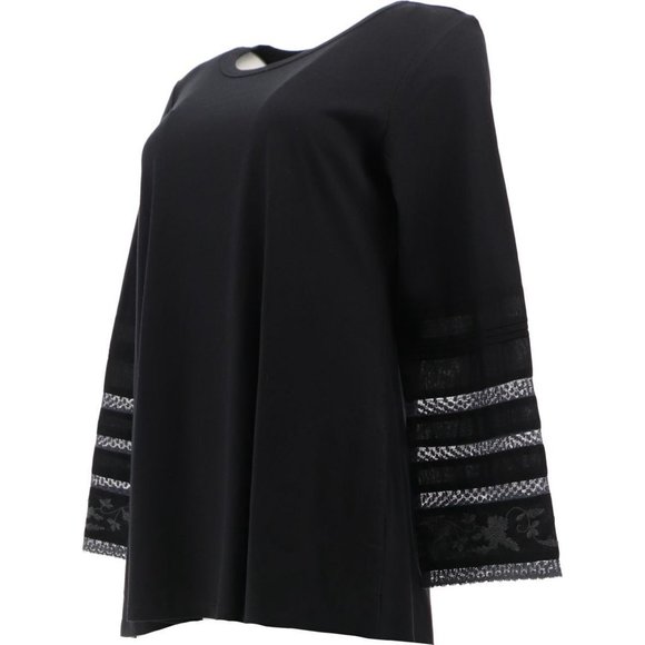 NWT LOGO BY LORI GOLDSTEIN COTTON MODAL EMBROIDERED TOP BLACK SMALL - Picture 2 of 12